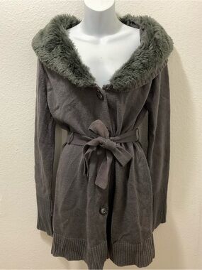 Daisy Fuentes women’s Faux Fur Trim Knit Coatigan size M